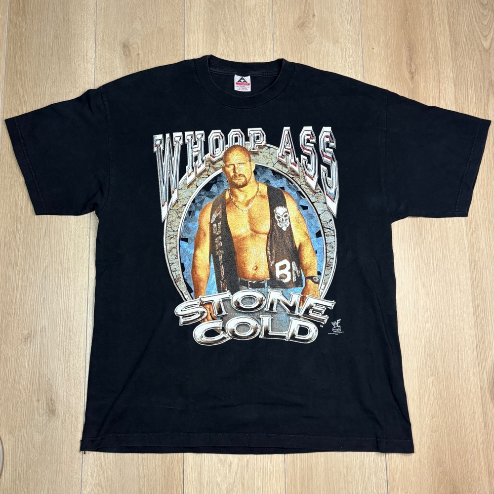 Vintage 1998 Stone Cold Steve Austin WWF Whoop Ass T-Shirt Size XL Black AAA Tag